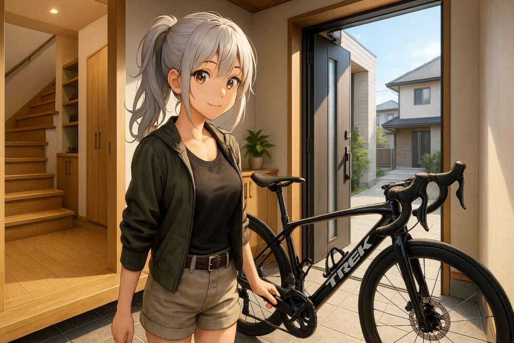 土間玄関を活かしたロードバイク室内保管術
