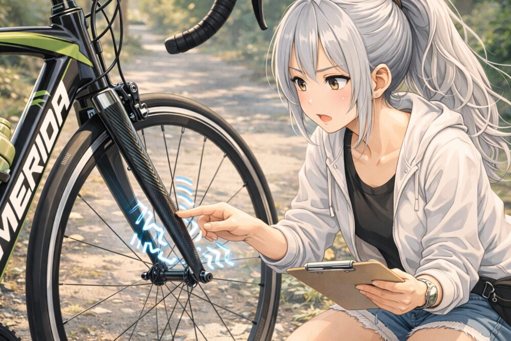 カーボンフォークがもたらす振動吸収性の評価