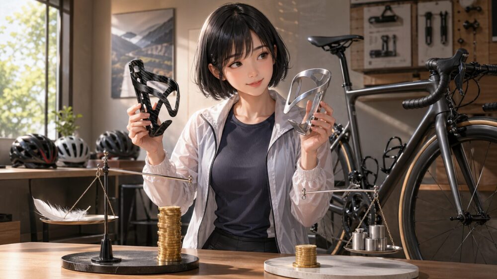 カーボンとアルミ素材の重さと価格比較