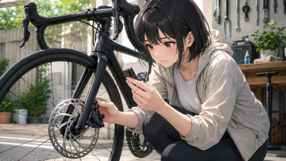 ディスクブレーキのパッド点検と厚み確認