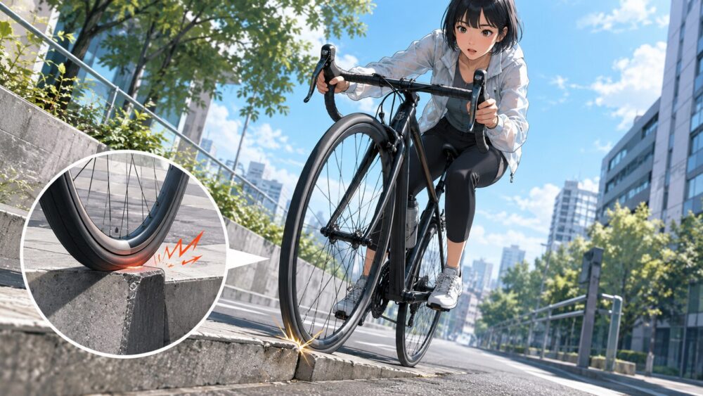 細いタイヤが段差の衝撃を受けやすい理由